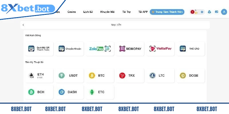 Nạp tiền 8XBET hiện đang sử dụng các hình thức tiên tiến nhất